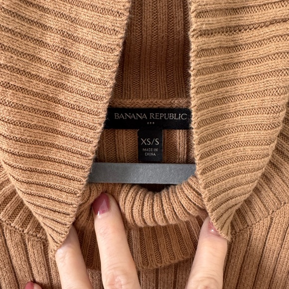 Banana Republic Factory Tan pullover poncho style mock neck sweater size small - Picture 11 of 15